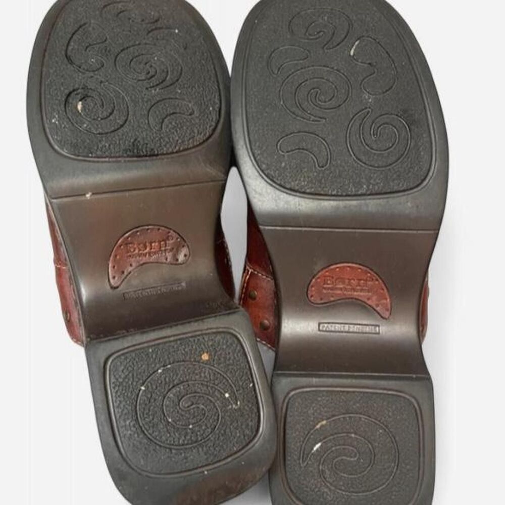 Børn Brown Genuine Leather Clog Mules Brass Stud Comfort Shoes - Picture 5 of 6